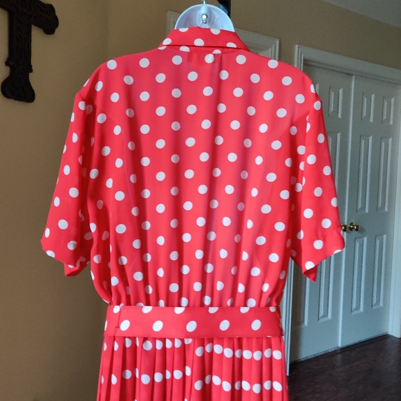 Megan Moore Vintage Polka Dots Pleated Red Dress - Picture 3 of 10